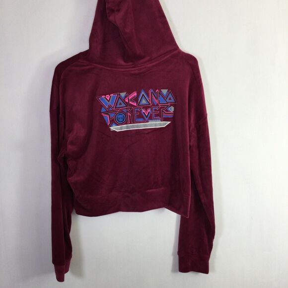 Marvel Black Panther Wakanda Forever Velvet Full Zip Crop Hoddie Berry Red XXL - Picture 11 of 12